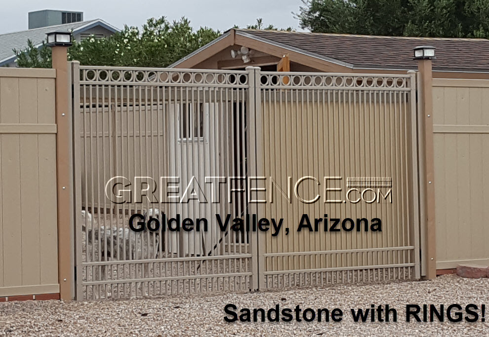 Industrial Aluminum Driveway Gate Style 7 with rings in sandstone