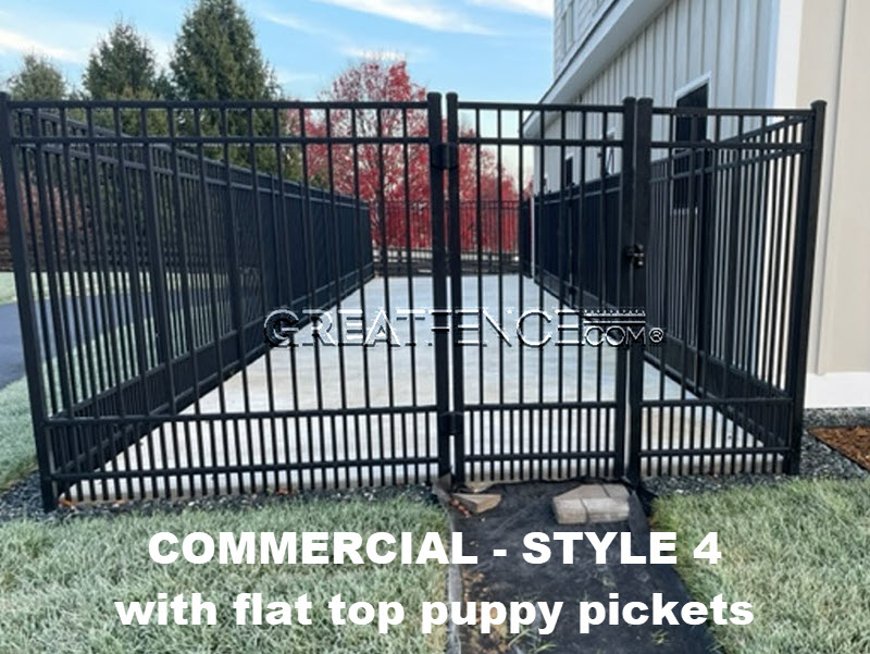 Commercial Aluminum Fence - STYLE 4 with flat top puppy pickets