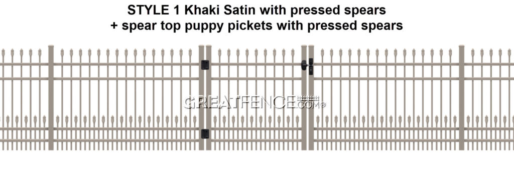 STYLE 1 ALUMINUM FENCE WITH SPEAR TOP PUPPY PICKETS