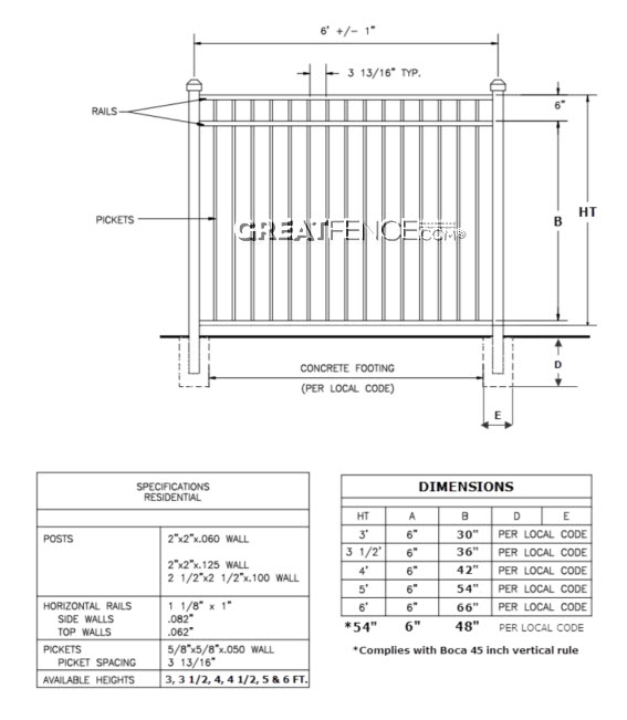 shop drawing: residential aluminum fence panel - STYLE 9