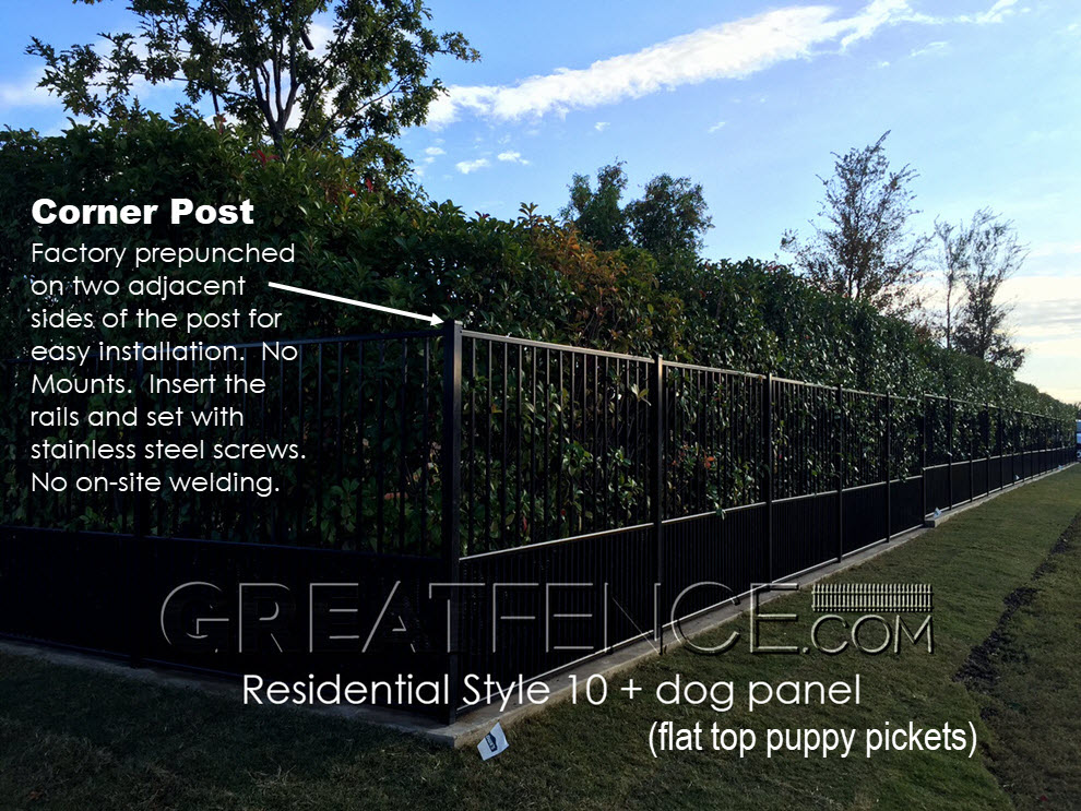 Black Aluminum Fencing with Flat Top Puppy Pickets