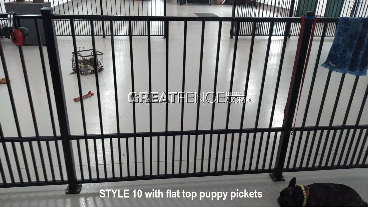 Residential Aluminum Fence Panel - STYLE 10 with flat top puppy pickets