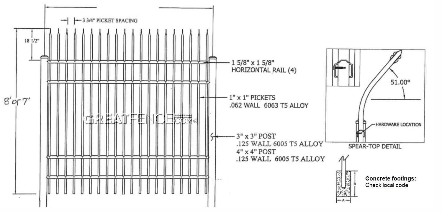 Shop Drawing: Industrial Curved Picket High Security Aluminum Fence Panel