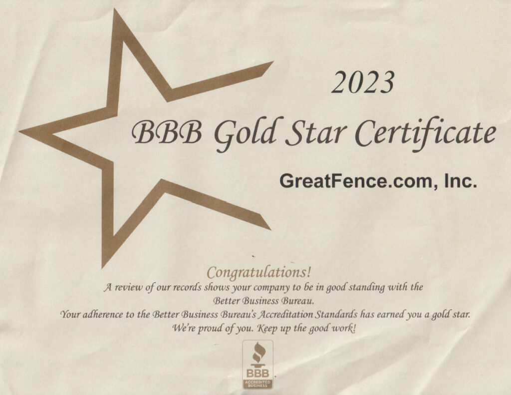 2023 Better Business Bureau - Gold Star Certificate