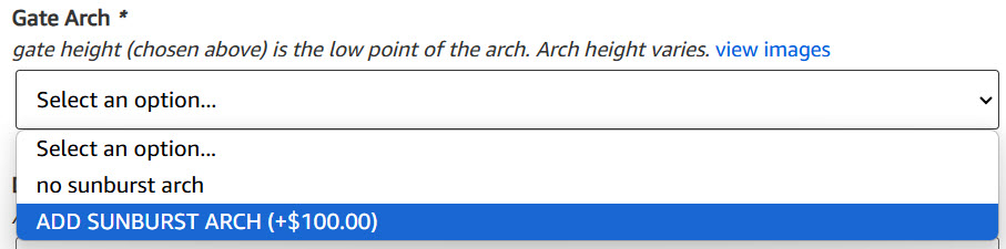 Select an option... ADD SUNBURST ARCH