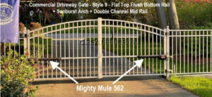 Commercial aluminum driveway gates - 14 foot wide double gate with double channel premium rail for automation