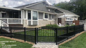 Residential Aluminum Fence and Gate - STYLE 9 with rings and flat top puppy pickets
