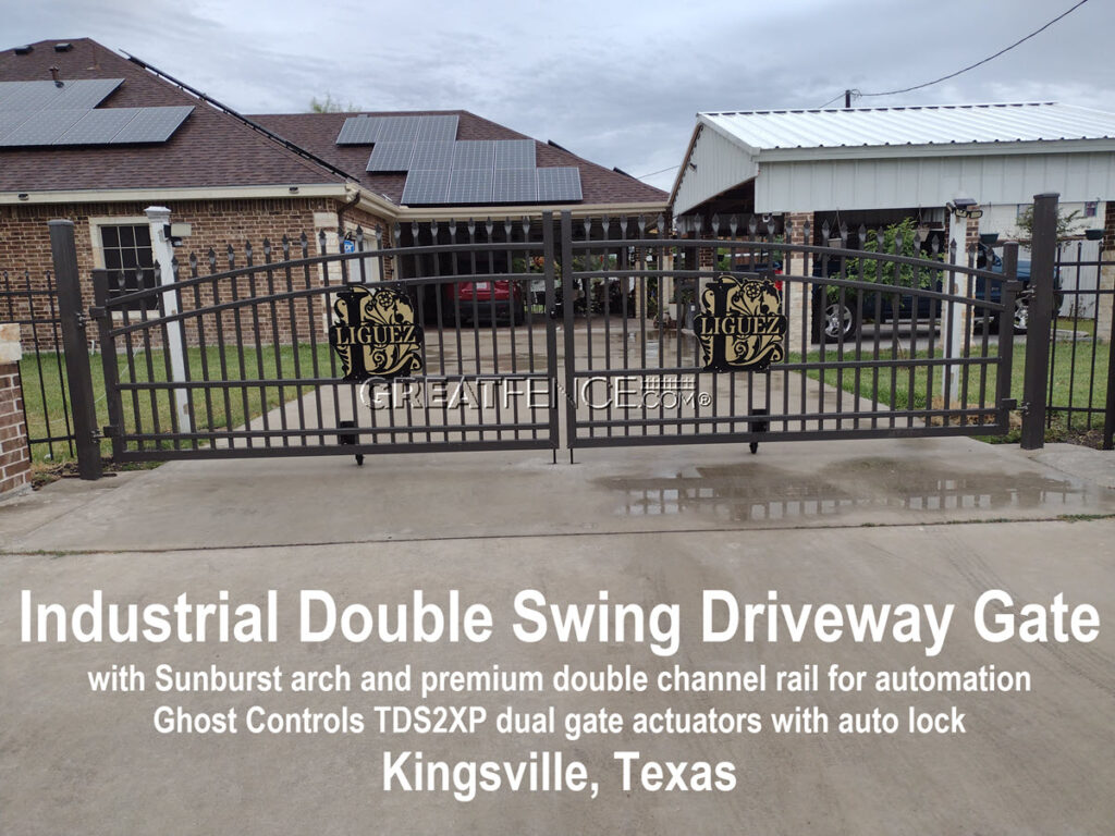 Bronze Industrial Aluminum Driveway Gate - STYLE 1 with sunburst arch and Ghost Controls gate automation installed.