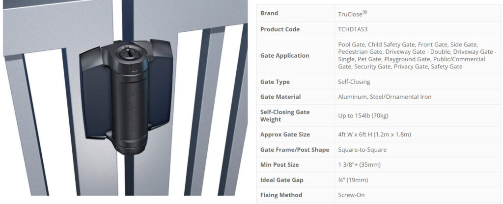 D & D Truclose Gate Hinge specifications